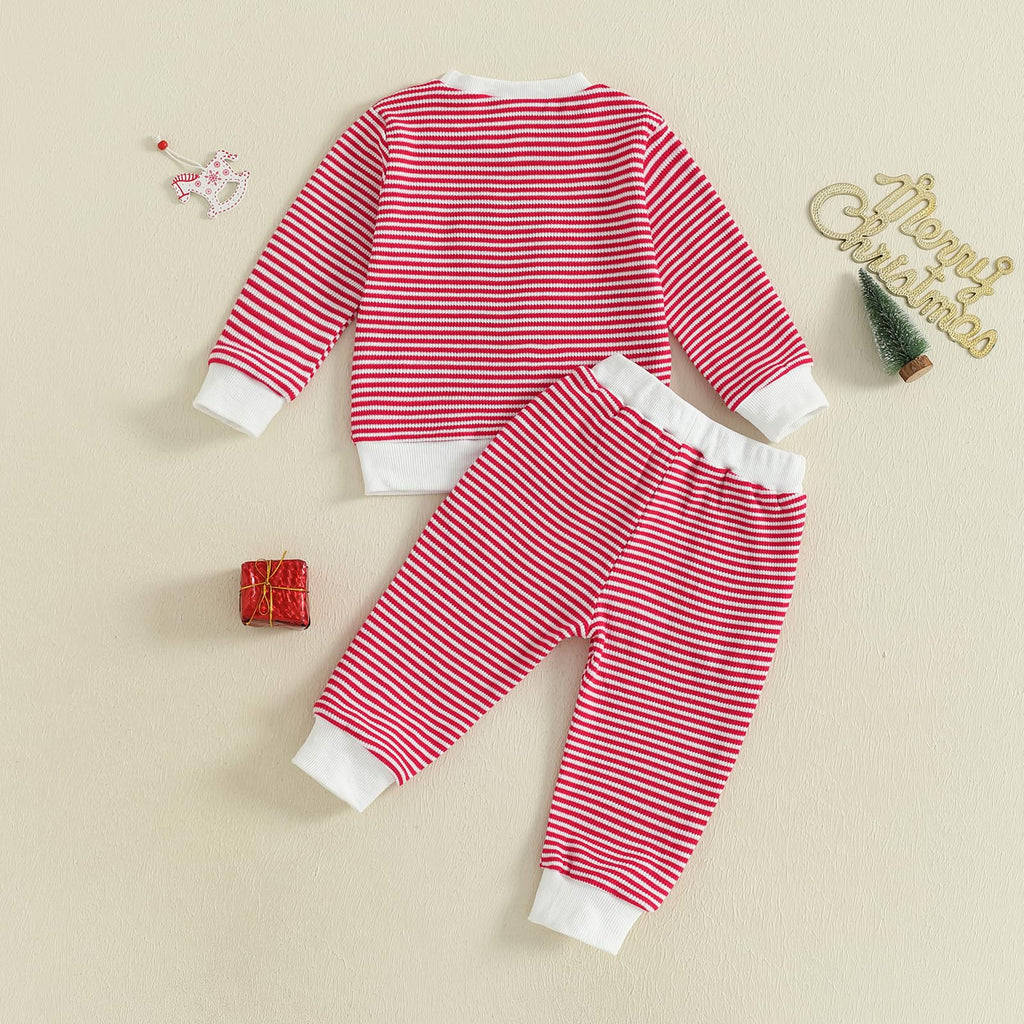 Toddler Baby Boy Girl Christmas Outfits Print Long Sleeve Tops Jogger Pants Sets Infant Xmas Fall Winter Clothes (Red