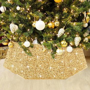 Gold Tree Collar for 9 ft Tree 31.49 Inch Shimmer Christmas Tree Ring Velvet Tree Skirt Cover for Xmas Pencil Tree