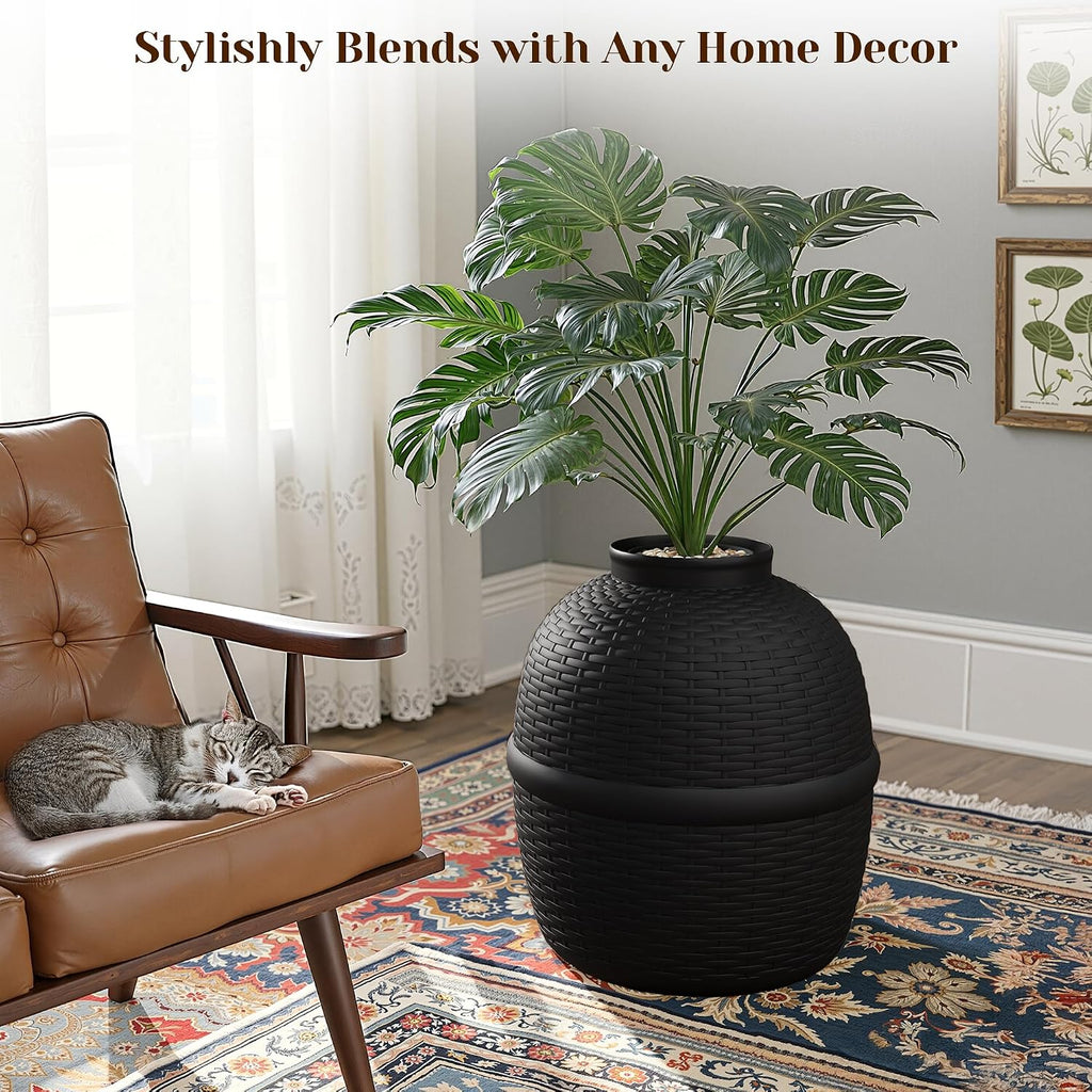 Large Cat Litter Box, Hidden Litter Box with Faux Plant, Heavy Duty Litterbox Enclosure Furniture with Rattan