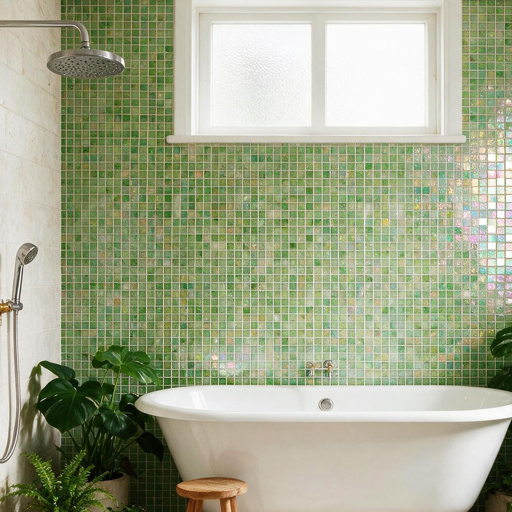 5.75 Sq.Ft Iridescent Green Glass Mosaic Tile, Backsplash
