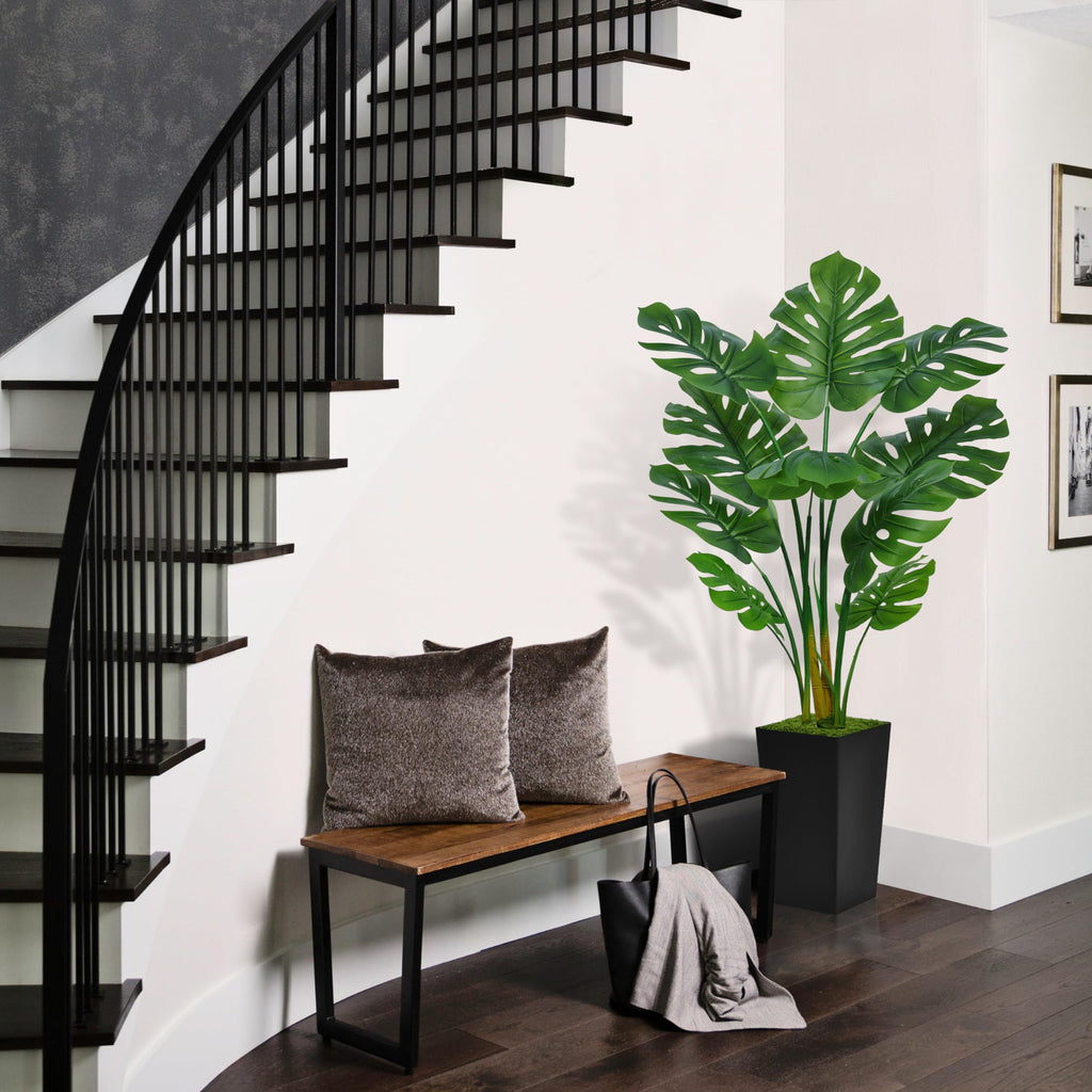 Artificial Monstera Deliciosa Plant 5FT - Faux Tropical Palm Tree with Black Tall Planter - Fake Swiss Cheese Floor