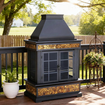 57-Inch Wood-Burning Outdoor Fireplace, Wood Grain