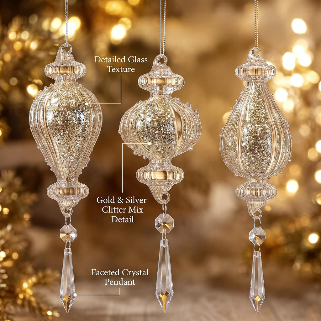 6 Pcs 5.5 Inch Vintage Clear Glass Christmas Ornaments, Elegant