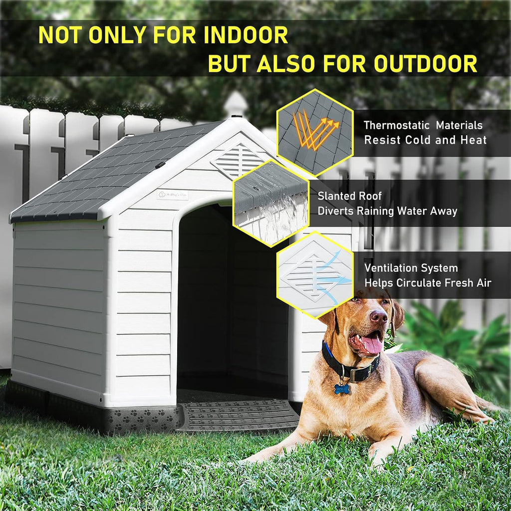 Large Dog House, Indoor/Outdoor, Gray 38.8" L x 35" W x 37.4" H