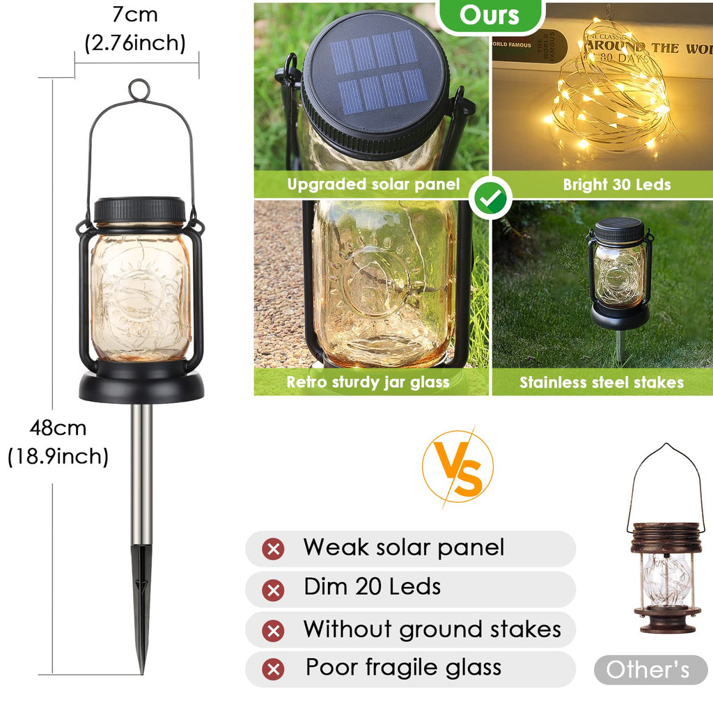 4 Pack Solar Mason Jar Hanging Lantern with Stakes, Warm White
