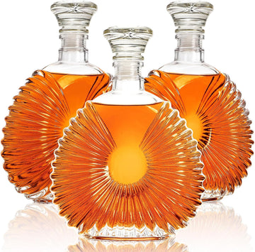 Glass Whiskey Decanter with Airtight Stopper, 25 Oz Crystal Liquor Decanter Lead-free Whiskey Wine Bottle - Set of 3