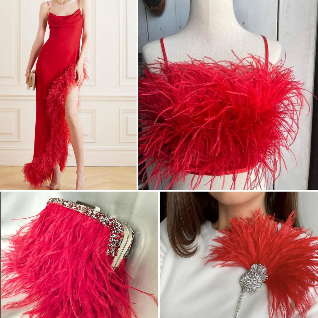 4-5inch Orange Ostrich Feather Trim for Sewing,2Yards