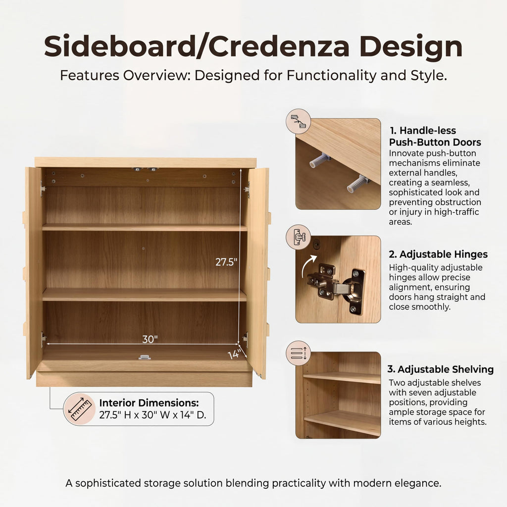 Sideboard Buffet Cabinet with Storage, 62.6"W, Light Oak