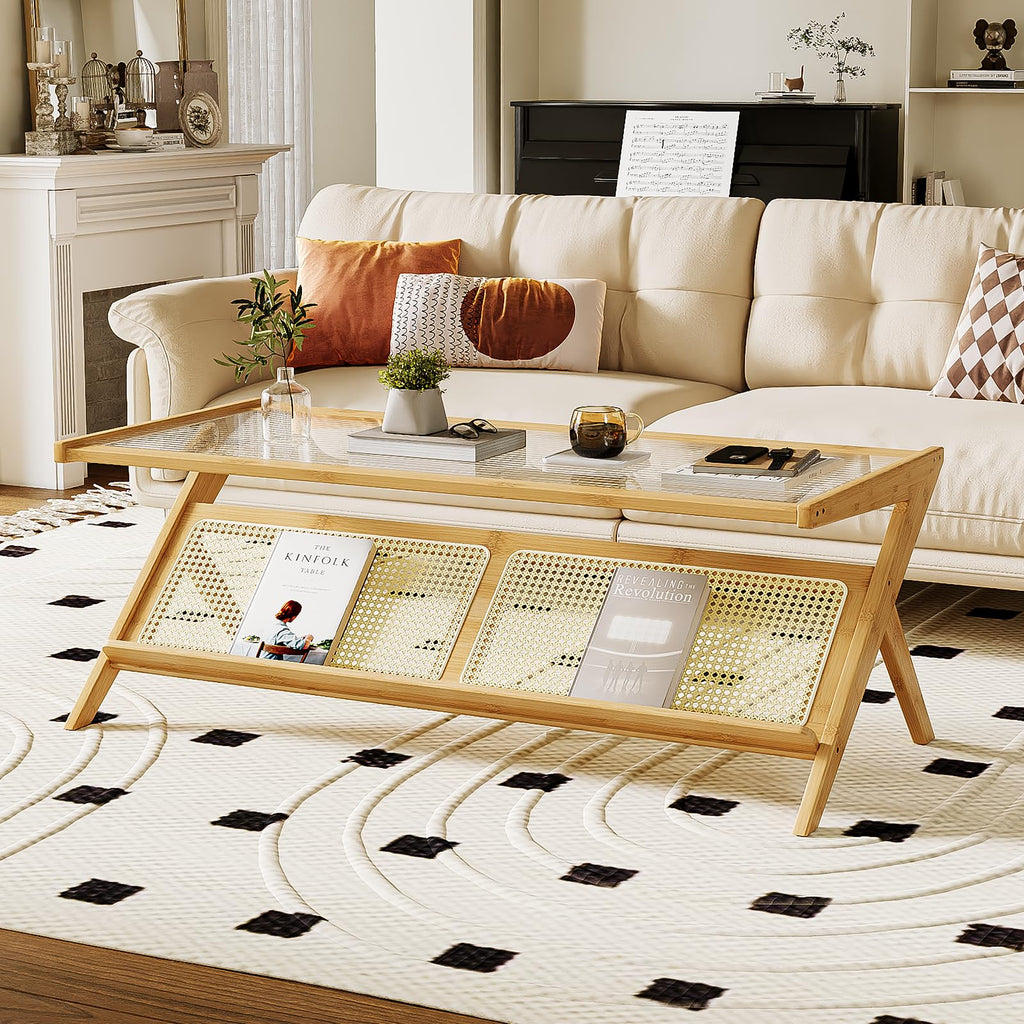 Rattan Coffee Table Mid-Century Modern Coffee Table BambooTable
