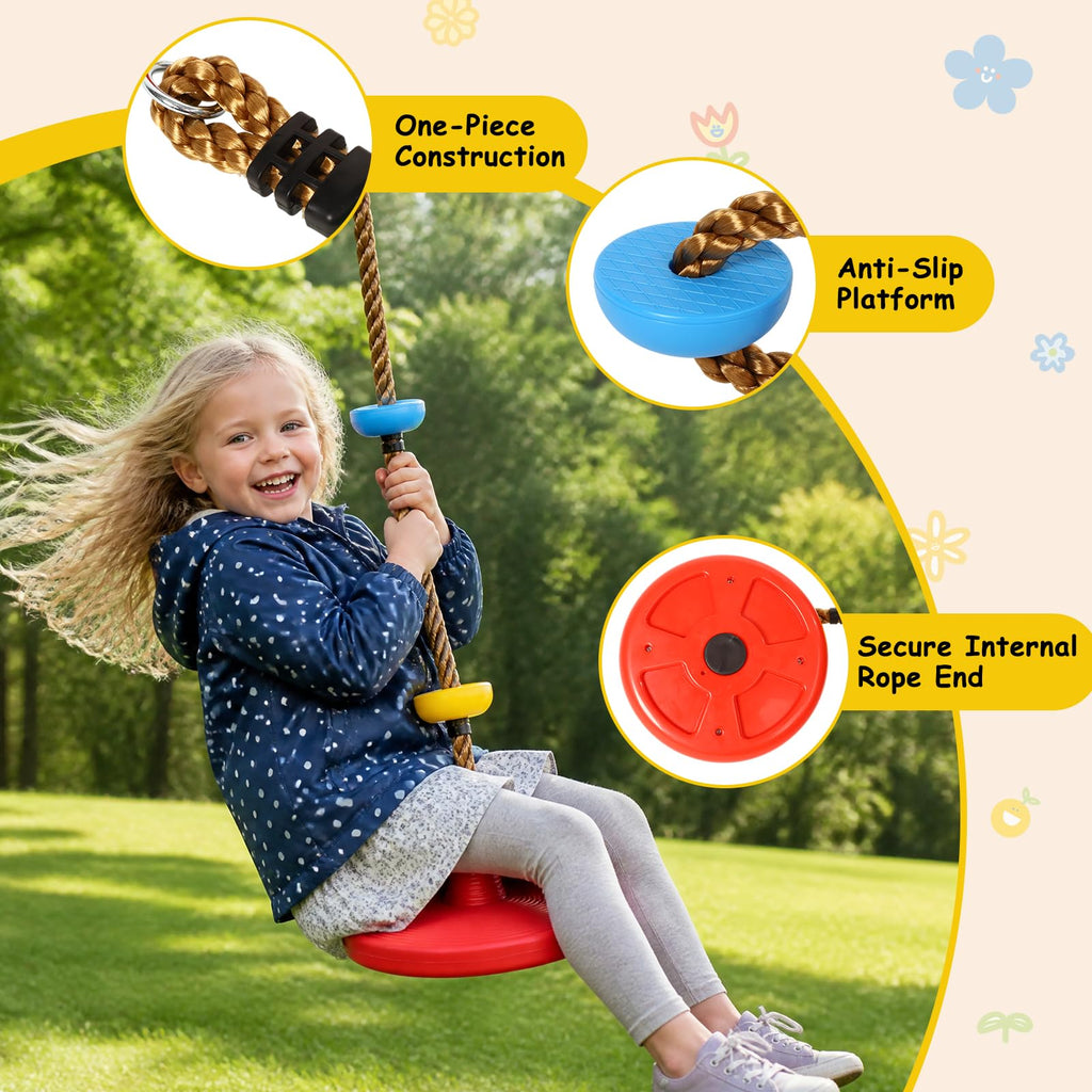 Tree Swing for Kids Climbing Rope Swing with Platforms and Disc Red