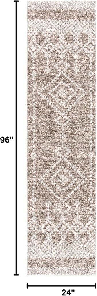Tunisia Collection Runner Rug - 2' x 8', Tan & Ivory, Moroccan Tribal Design, Non-Shedding & Easy Care, Ideal for