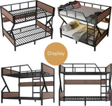 Queen over Queen Bunk Bed with Storage Shelves, Metal Bunk Beds with Ladders and LED Lights