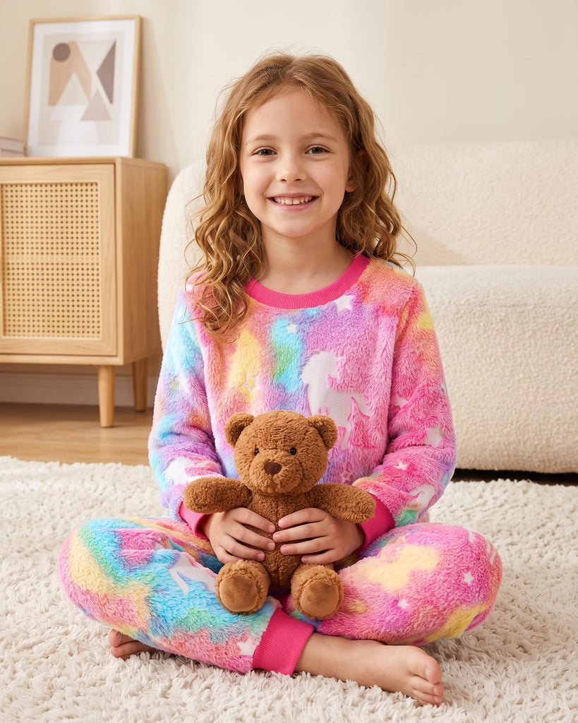 Flannel Toddler Pajamas Warm Soft Pullover Sleepwear Set Rose