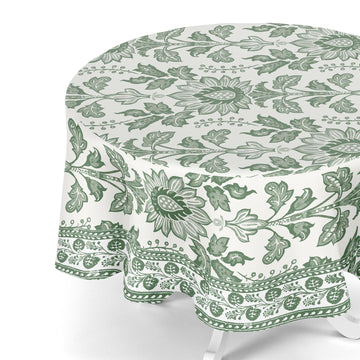100% Organic Cotton Green Table Cloth, Indian Block Print Table Linen for Dining, Parties, Wedding, Outdoors Home