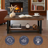 Pomona Living Room Collection - 42 Inch Rectangular Solid Wood Coffee Table with Storage Shelf & Metal Legs