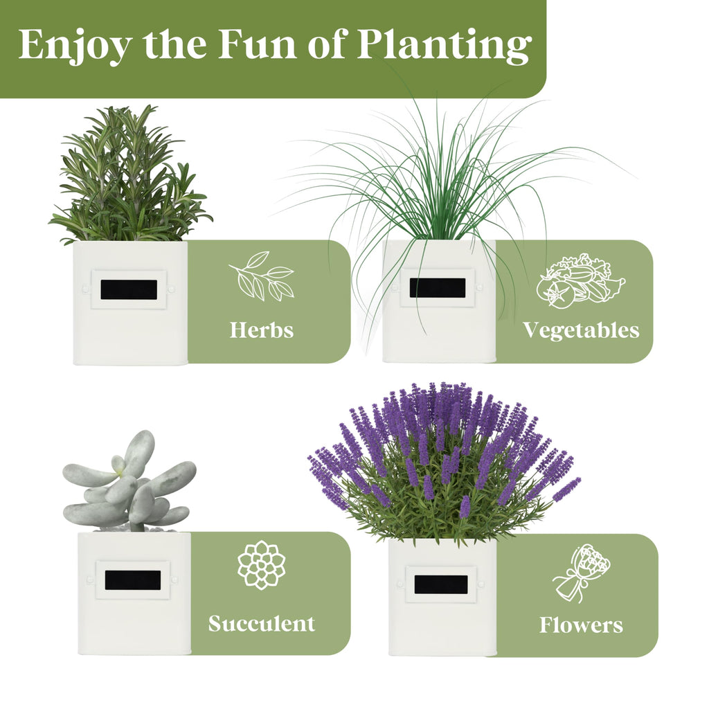 Indoor Herb Garden, Herb Planter Set with Tray, Farmhouse Indoor Plant Pots, Windowsill Herb Garden with