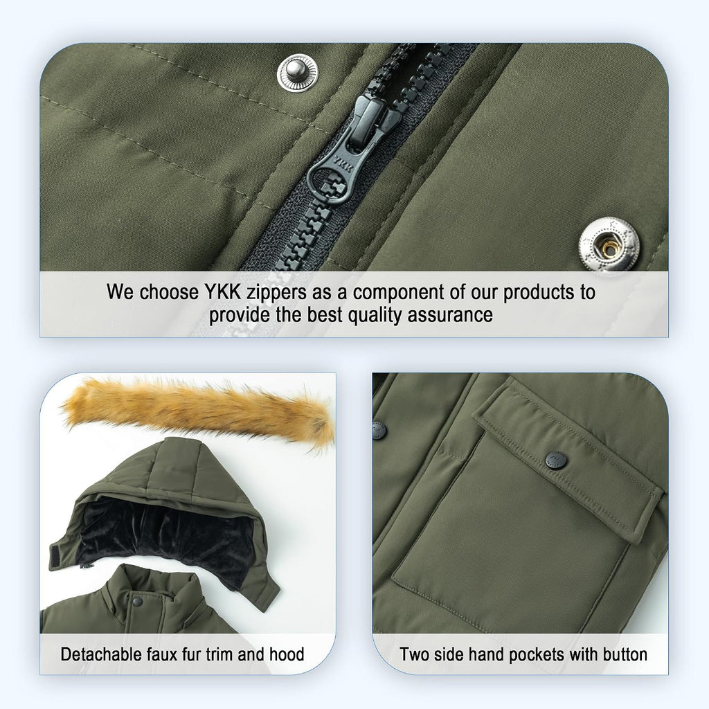 Boy's Winter Coat Waterproof Fleece Lined Parka Jackets Kids Hooded Puffer Outerwear