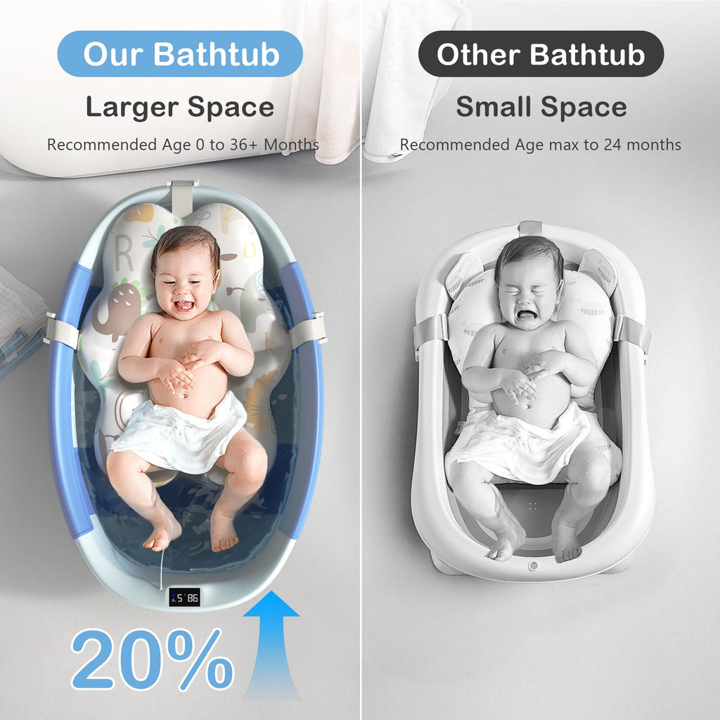 Collapsible Baby Bathtub - Large Baby Bath Tub with Thermometer & Cushion | Travel Portable Newborn Infant Bathtub