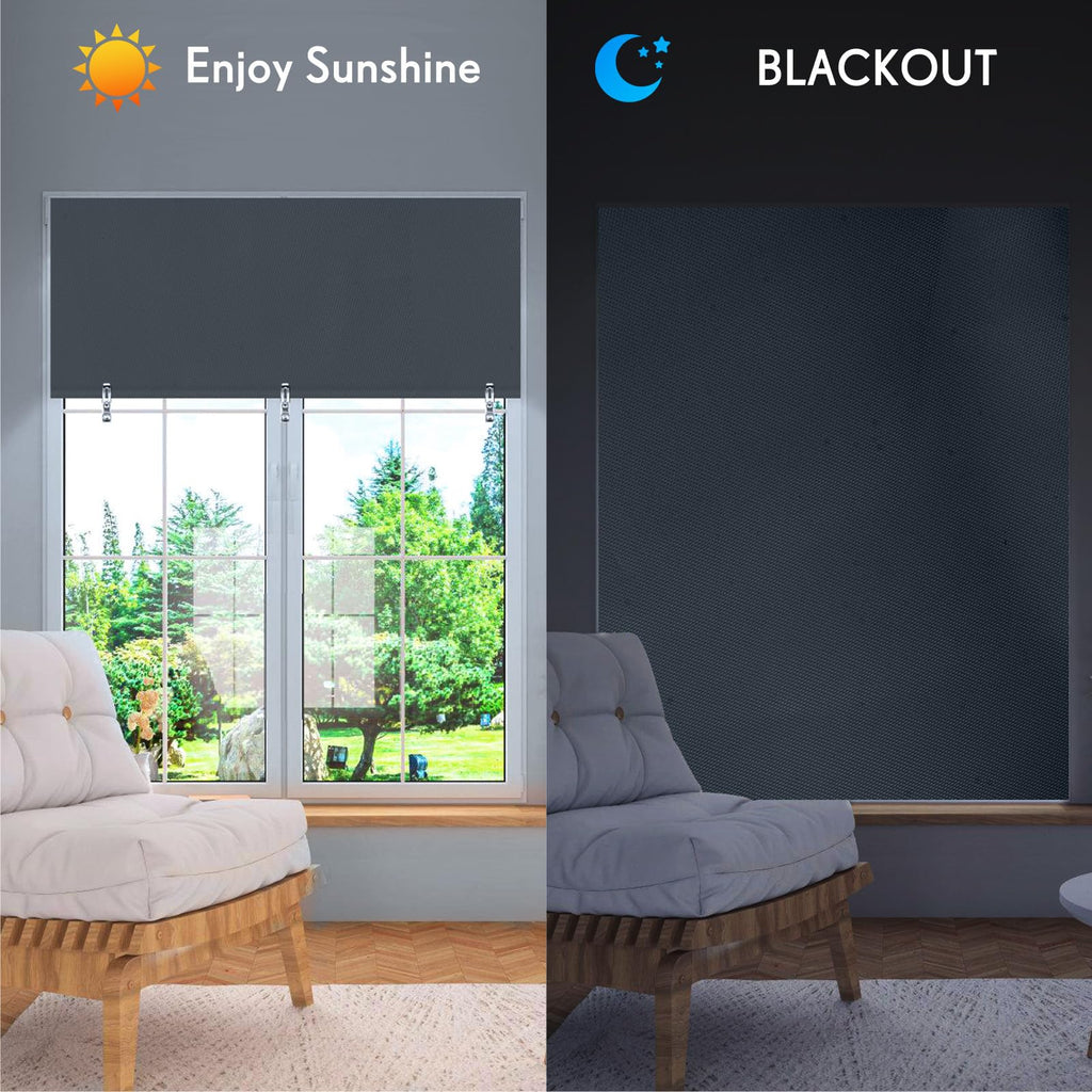 2Pack Blackout Roller Shades, No Drill Portable Grey