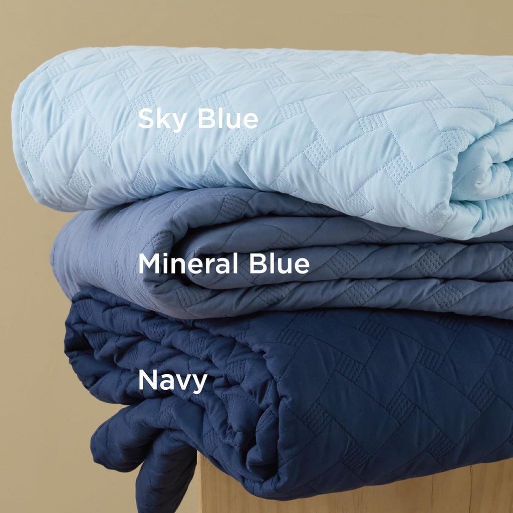Quilts King - Lightweight Bedspreads King with Basket Weave Pattern, Soft Quilt Bedding Set, Mineral Blue Comforter