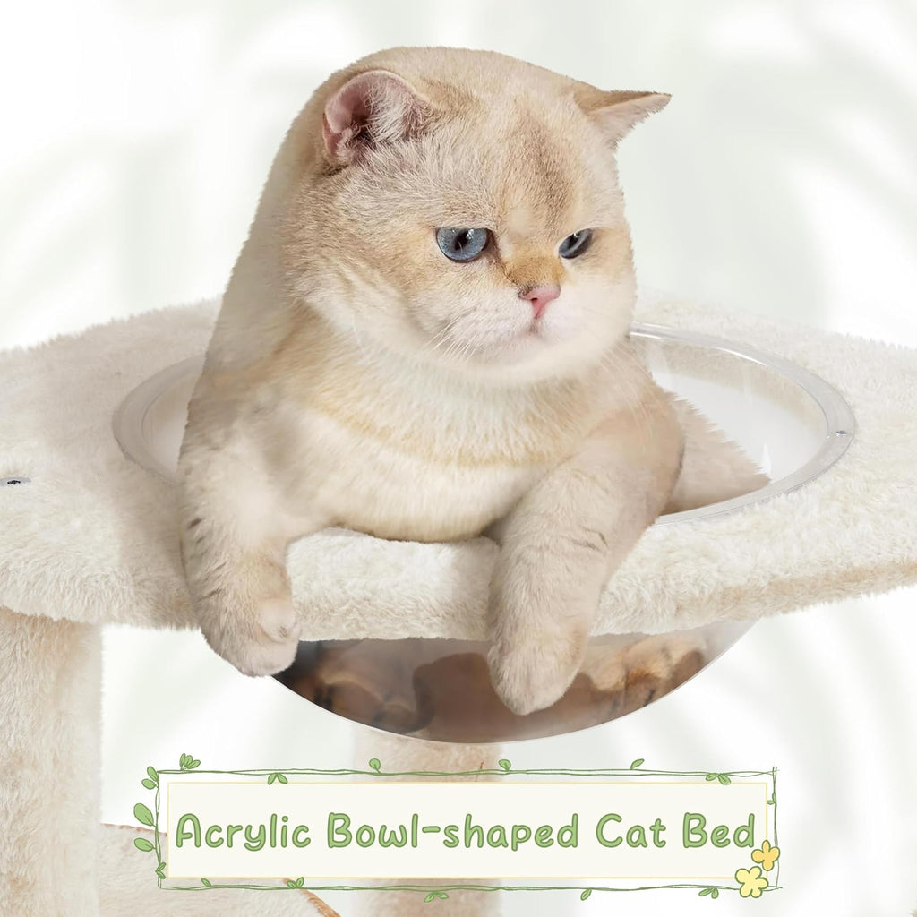 54in Rattan Cat Tree Tower with Woven-Style Nest and Hammock