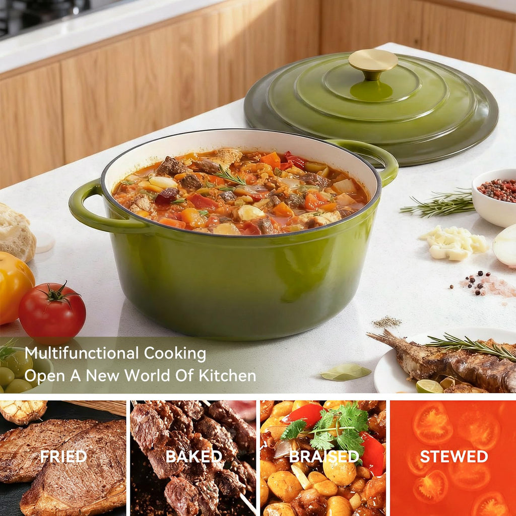 6 Quart Enameled Dutch Oven Pot with Lid, Cast Iron Dutch Oven with Dual Handles for Bread Baking, Cooking, Non-stick