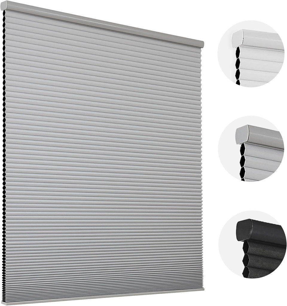 No Tools No Drill Window Blinds for Indoor Windows, Blackout - B Grey