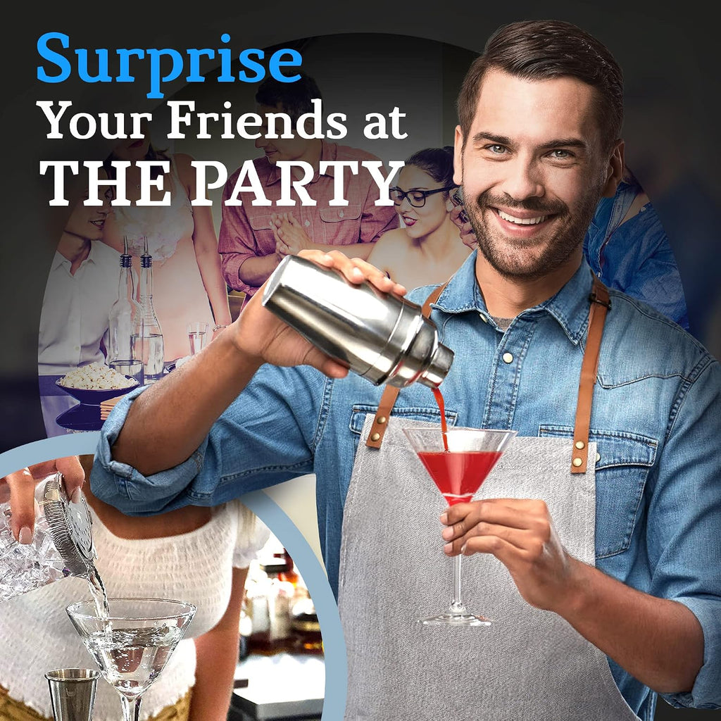 Cocktail Shaker Set: Bartender Kit Bar Mixology Cocktail Bar Set Plus E-Book with 30 Recipes (Silver)