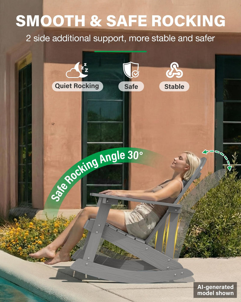 Adirondack Rocking Chair Set of 2, All-Weather Resistant, Grey