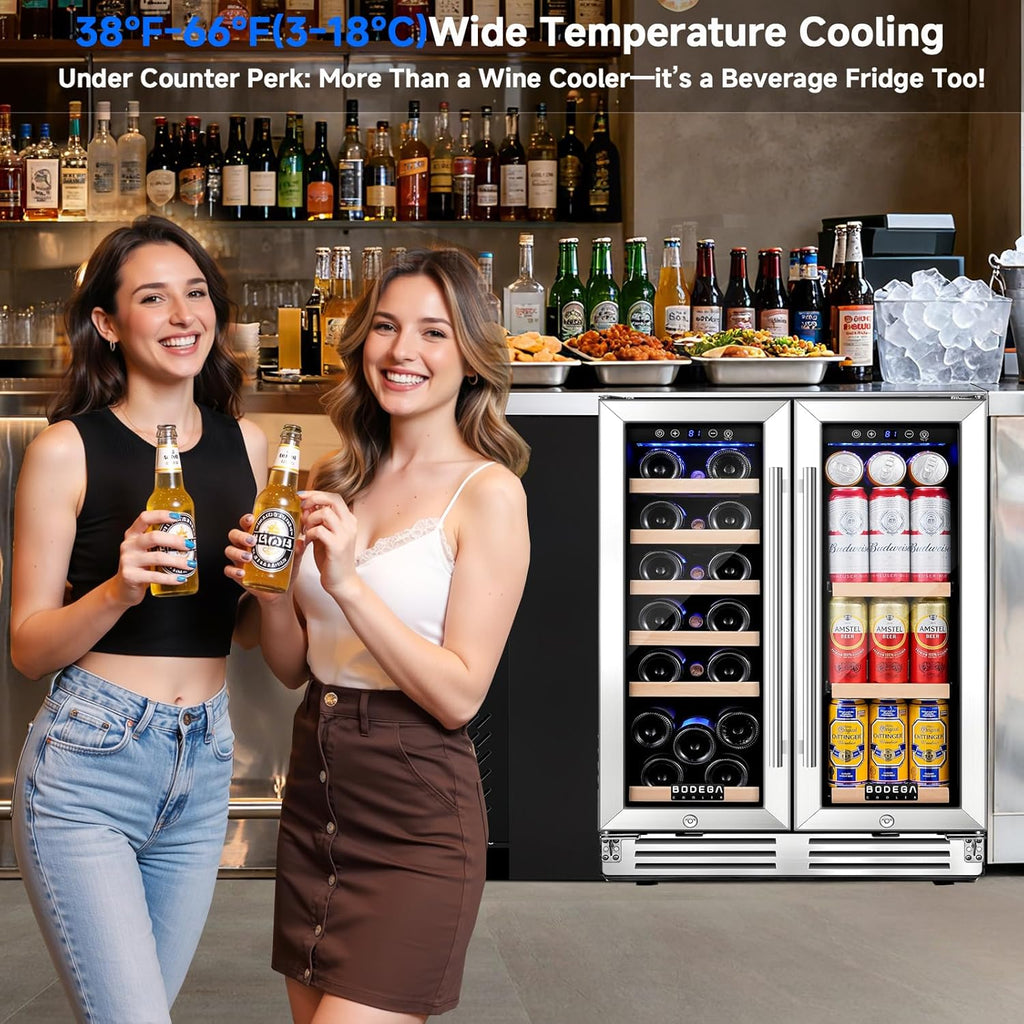 24 Inch Wine and Beverage Refrigerator, Dual Zone Wine and Bar Beverage Cooler