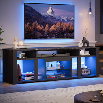 80 Inch TV Stand for 85 Inch TVs, Modern Open Entertainment Center with LED Lights & Adjustable Shelves, Media