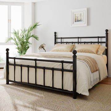 Metal Bed Frame with Vintage Headboard and Footboard, Farmhouse Bed Frame, Under Bed Storage, No Box