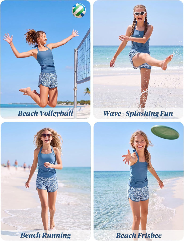 Girls Swimsuit 3 Piece Modest Halter Tankini with Shorts