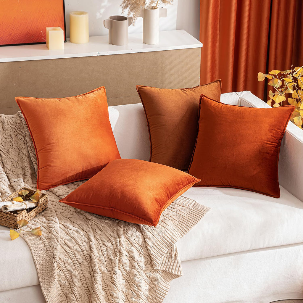 Fall Decorative Burnt Orange Velvet Lumbar Throw Pillow Covers 12x20