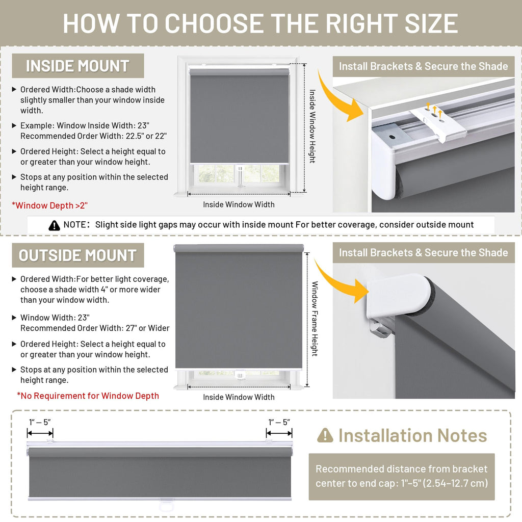 Blackout Cordless Roller Shades Blinds, Grey