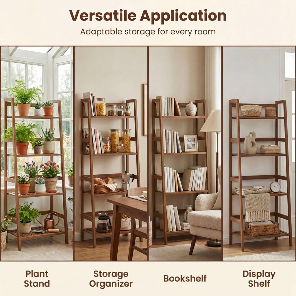 4-Tier Ladder Shelf, Bamboo Plant Stand Rack