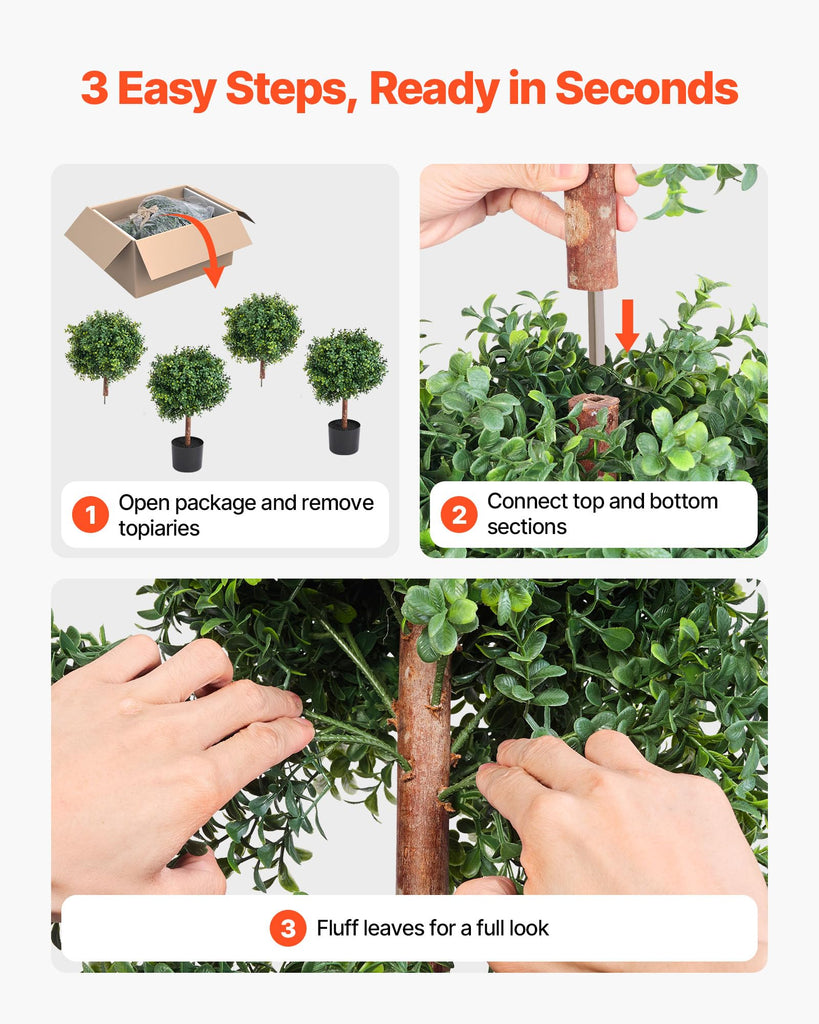 Artificial Topiary Boxwood Double Ball, 2 Set 36 inch Faux Boxwood Plant Balls, Fake Silk Tree Look Real, Easy