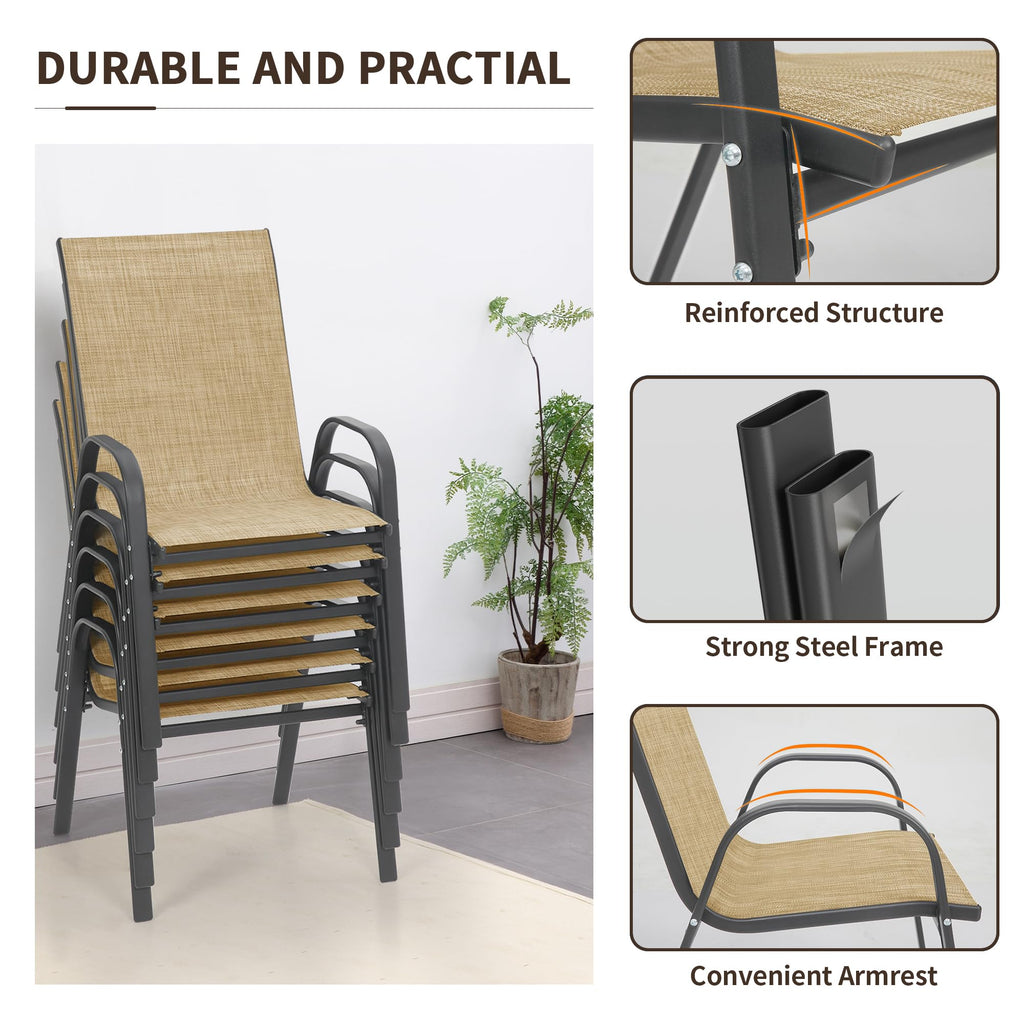 Patio Chairs Set of 6, Outdoor Stackable Dining Chairs for All Weather, Lightweight Textilene Outdoor Chair Sets with