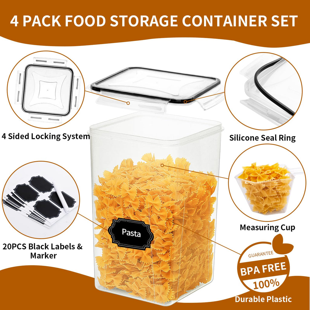 4 Pack Extra Large Airtight Food Storage Containers with Lids (6.5L / 220 oz), BPA Free Plastic Kitchen and Pantry