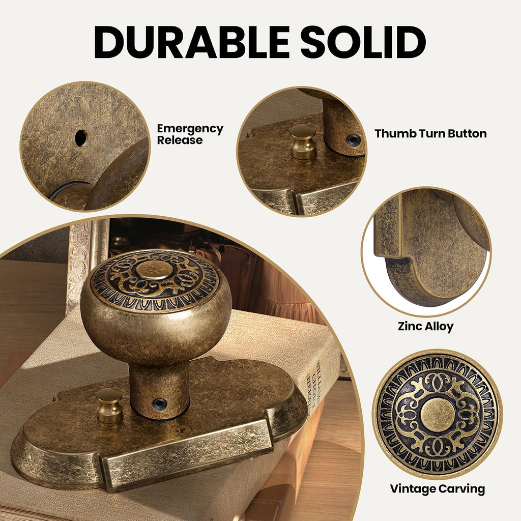 Antique Brass Door Knobs, Privacy Door Knobs Interior with Push-Button