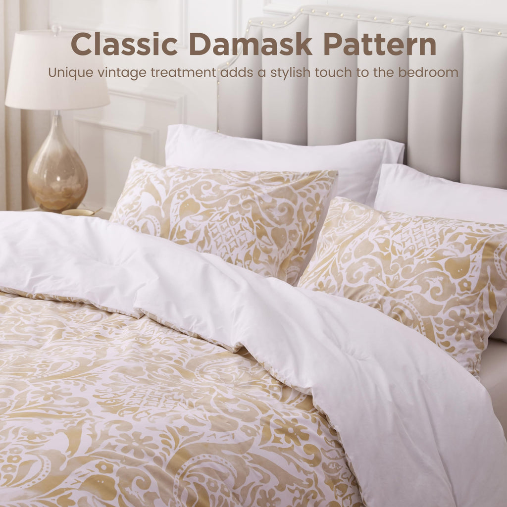 Cotton, Damask, King Comforter Set, 3 PCS, Bronze
