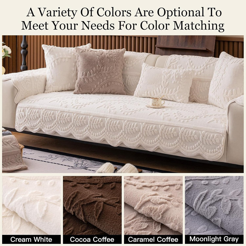 Plush Couch Cover for Pet, Dog Couch Cover for Sofa, Ivory White