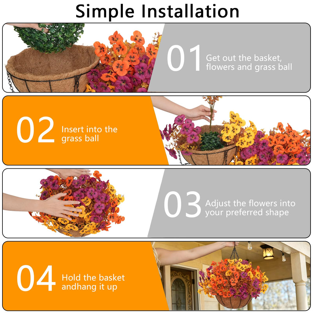 2 Set Artificial Fall Hanging Flower Baskets for Outdoor Autumn Decor