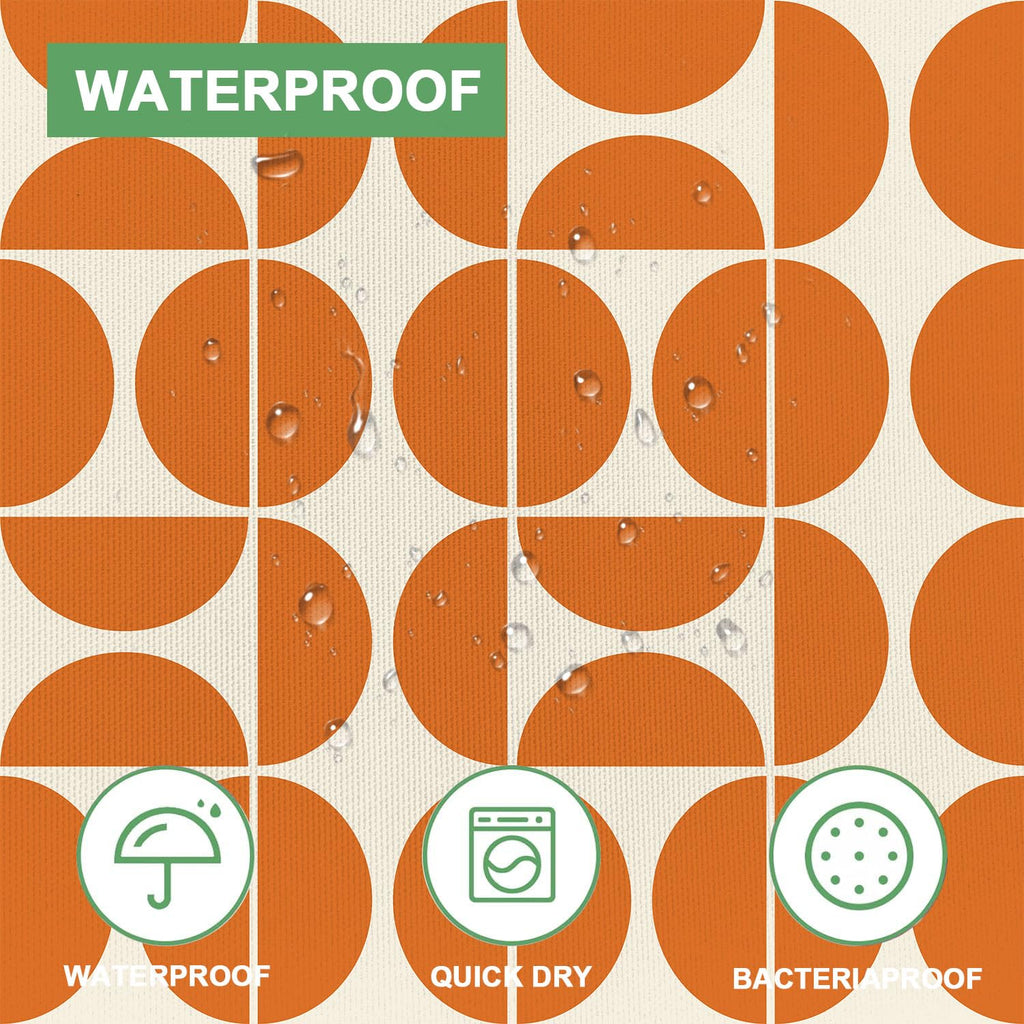 Orange Mid Century Modern Shower Curtain, Boho Abstract Geometric Retro Art Bath Curtains, Colorful Unique Pattern