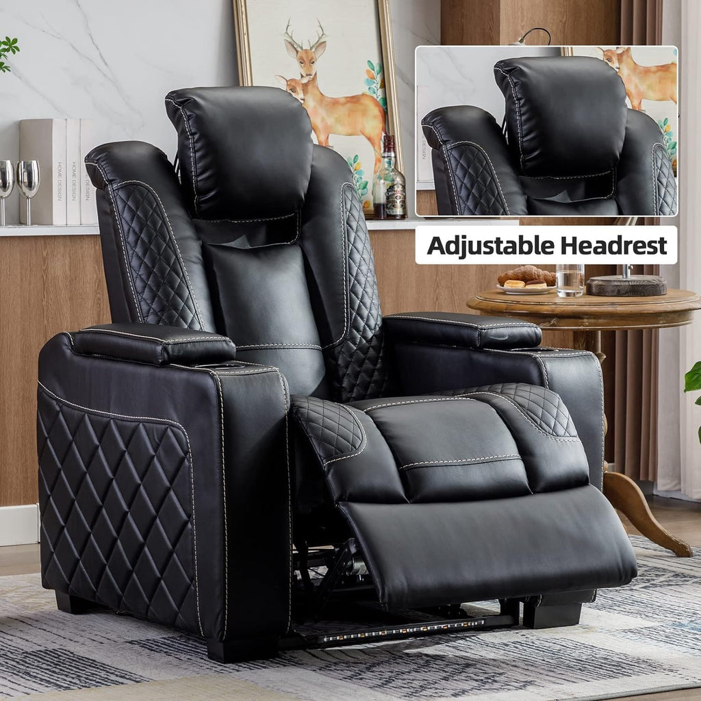 Electric Power Recliner Chair with Ambient Lighting, Faux Leather Dual Motor Power Home Theater Seating with
