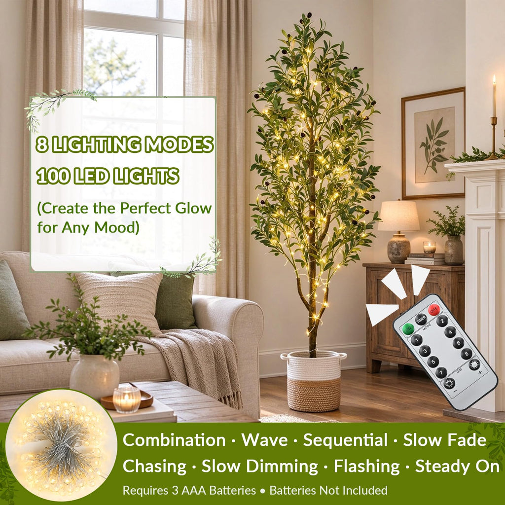 6FT Lighted Artificial Olive Tree with Planter & Basket