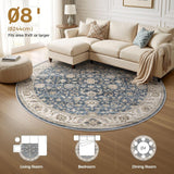 8ft Round Area Rugs for Living Room: Non-Slip Washable Vintage Soft Large Circle Rug - Soft Low Pile