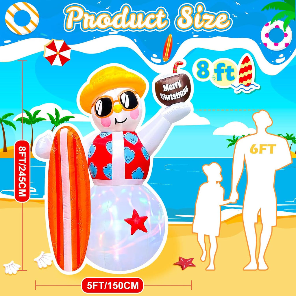 8 FT Funny Christmas Inflatables Snowman Beach Christmas Decorations