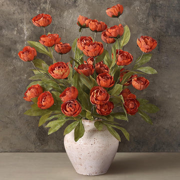 27" Faux Silk Peony Artificial Fall Flowers Stems for Vase (Orange) - Set of 6