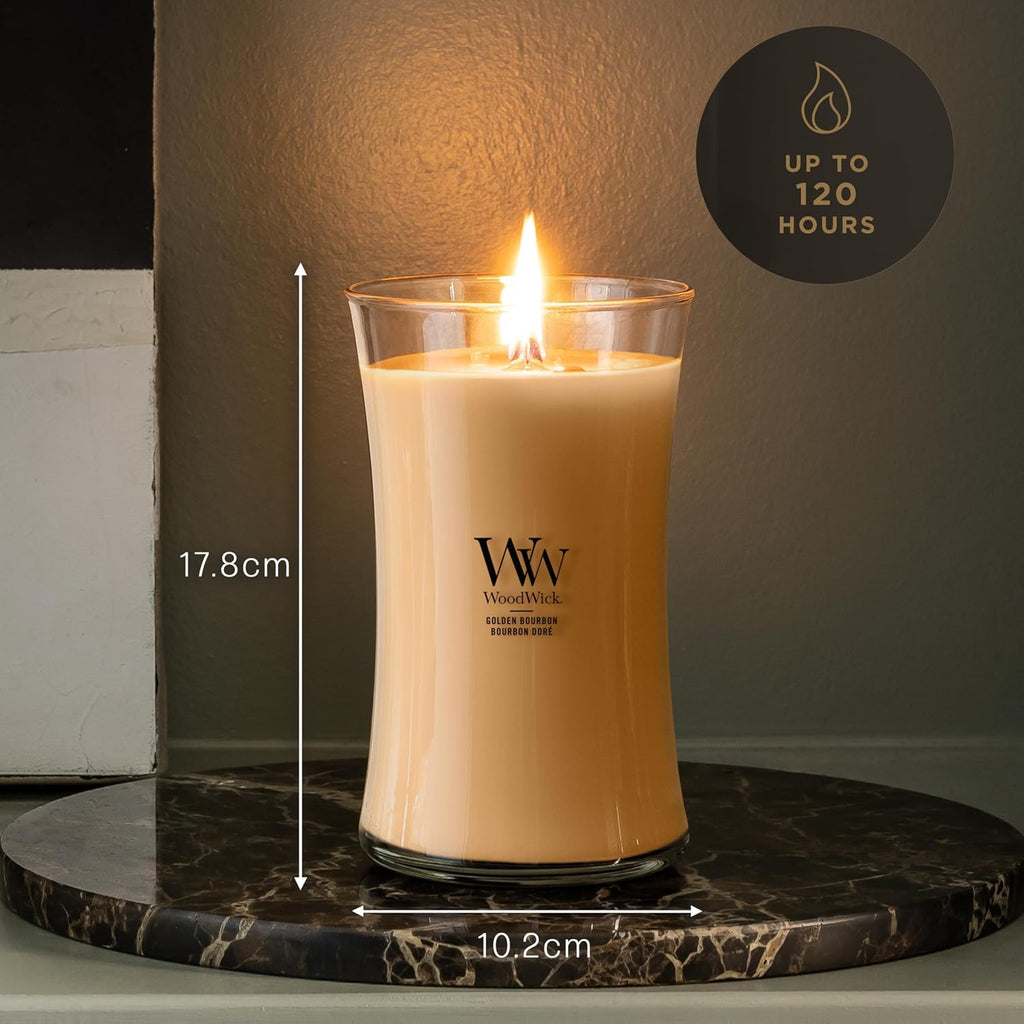 Scented Candle with Crackling Wick | Golden Bourbon Large Hourglass Candle | Long Burning Candles: Up to 130 Hours |